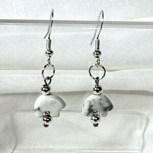 White Howlite Bear Dangle Earrings 925 Sterling Silver